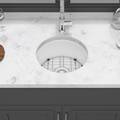 Dual-Mount Ceramic Circular Kitchen Sink with Drain & Grid