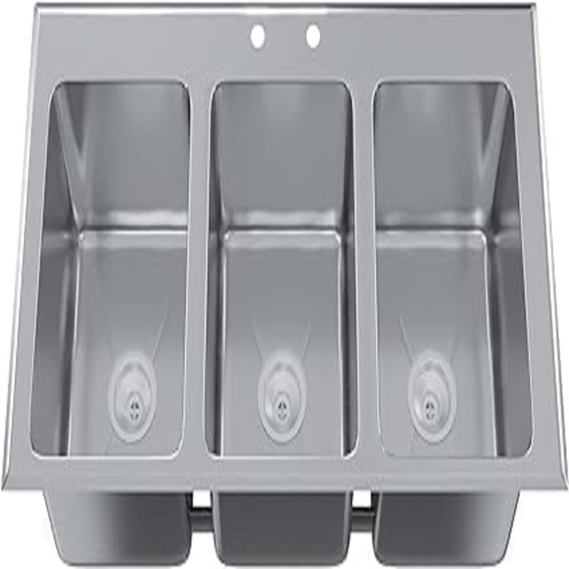 Express KitchQuip 37" W x 18.5" D Stainless Steel 3-Compartment Drop-In Sink For Commercial Use NSF-certified