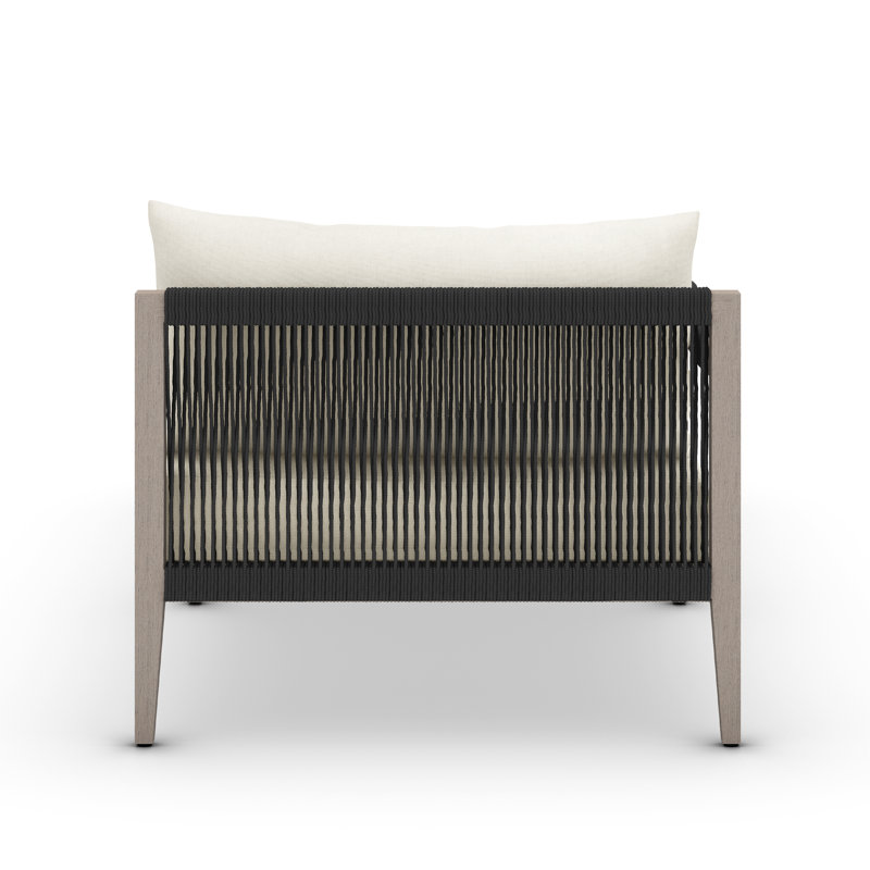 Sherwood Outdoor Teak Chaise Lounge, Polyester Blend Ivory, Weathered Gray/Dark Gray