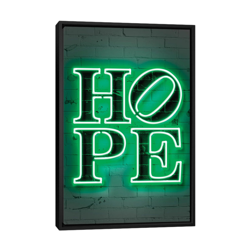 "Hope" par Octavio Mielu-impression d’art textuel, H 48 po x l 32 po x P 1,5 po, Toile avec cadre noir, Pas de tapis