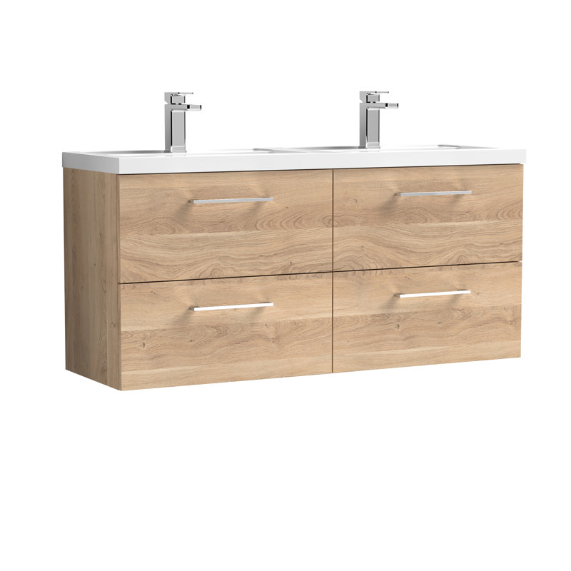 1205mm Double Bathroom Vanity with Drop In Polymarble Basin, Bleached Oak