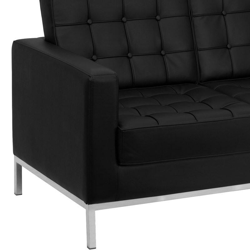 Causeuse contemporaine en cuir capitonné avec cadre en acier Amjed, Noir
