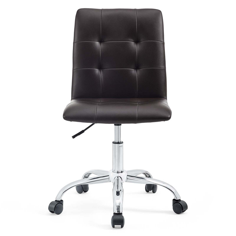Prim Armless Brown Faux Leather Swivel Office Chair