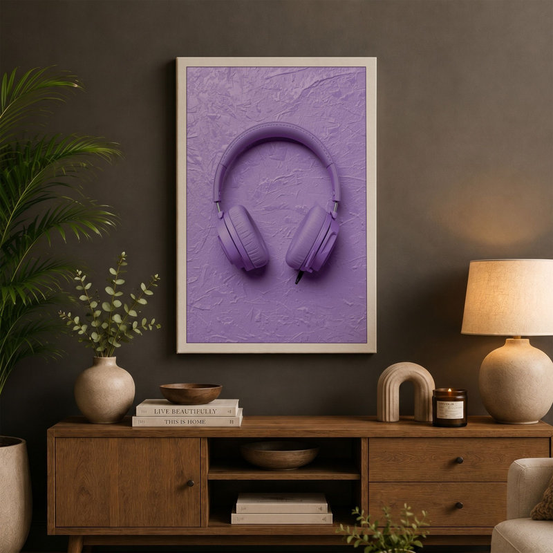 Lavender Headphones Minimalist - Wrapped Canvas, 24x16 - 61.0 x 40.6 cm, Sage Border