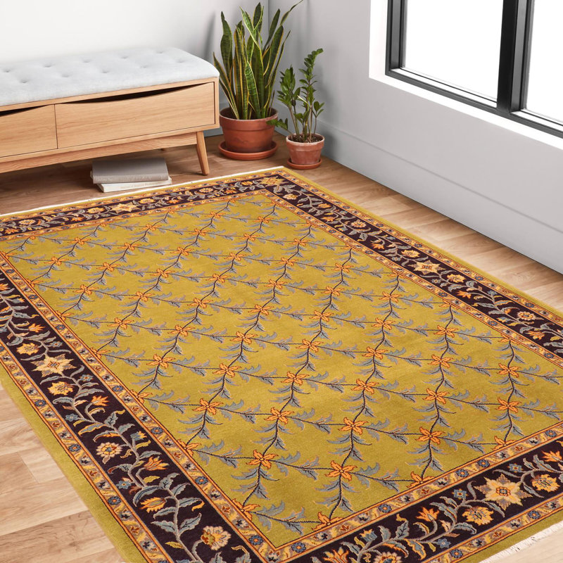Tapis vert en laine noué à la main 6 pi 2 po x 9 pi 2 po Baccio