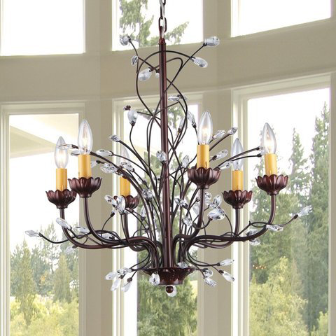 Lustre classique à 6 lumières de style bougie avec détails en cristal Jeffrey