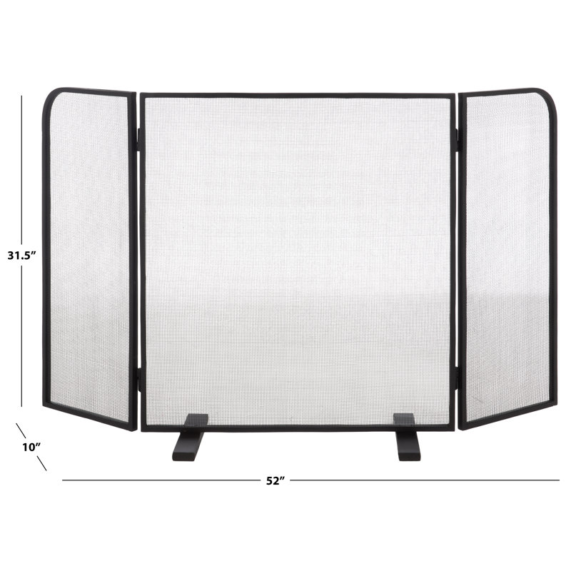 Trista Tri-Fold Fireplace Screen, Black