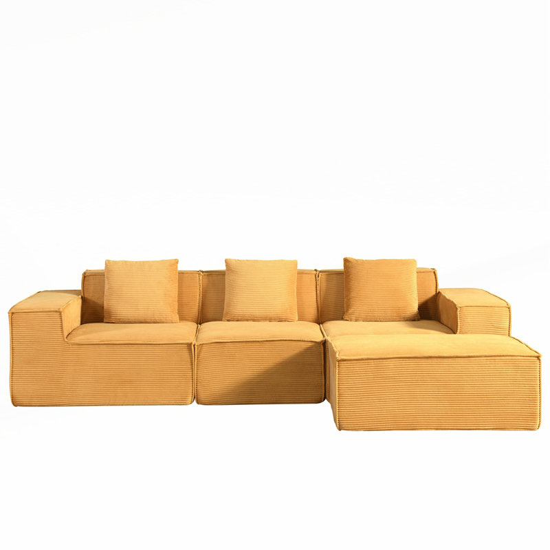 Canapé modulaire convertible en velours côtelé avec repose-pieds et coussins Form, Velours côtelé gingembre