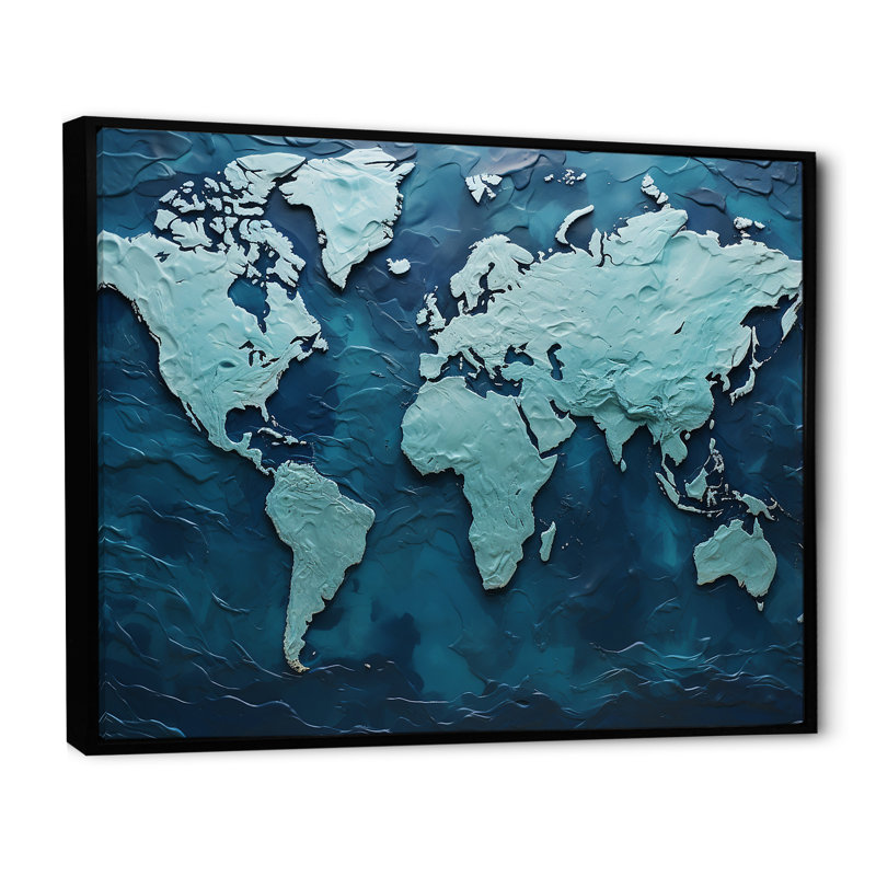 «Oceanic Ombre World Map» sur toile, H 24 po x l 32 po x P 1 po, Cadre flottant noir