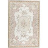 Hand-Knotted High-Quality Ivory and Rose Area Rug