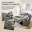 Canapé inclinable 3 places en cuir respirant gris avec inclinaison électrique, charge USB, table pliante et lumières DEL - Durable, anti-moisissure, résistant aux égratignures pour le salon