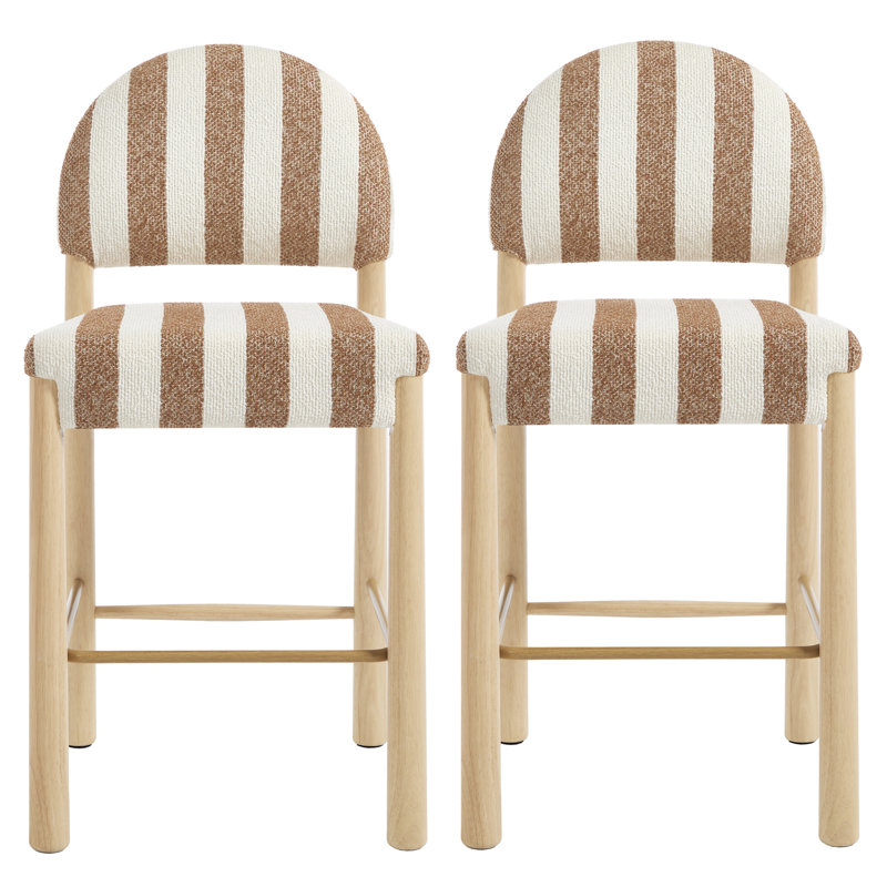 Tabouret de comptoir revêtu de lin 26,4 po Hyland, Naturel, Brun / Blanc
