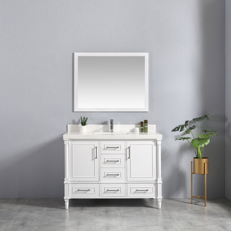 Ensemble de meuble-lavabo simple 42 po Flavell, Blanc, bordure droite, Blanc