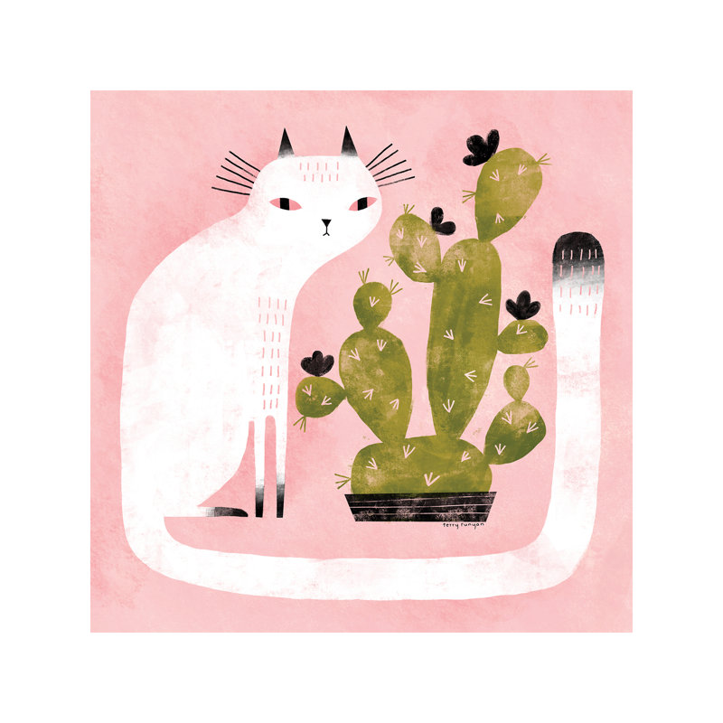 Cat Cactus 1 Piece Wrapped Canvas Wall Art, 66.04 cm H x 66.04 cm W x 1.91 cm D