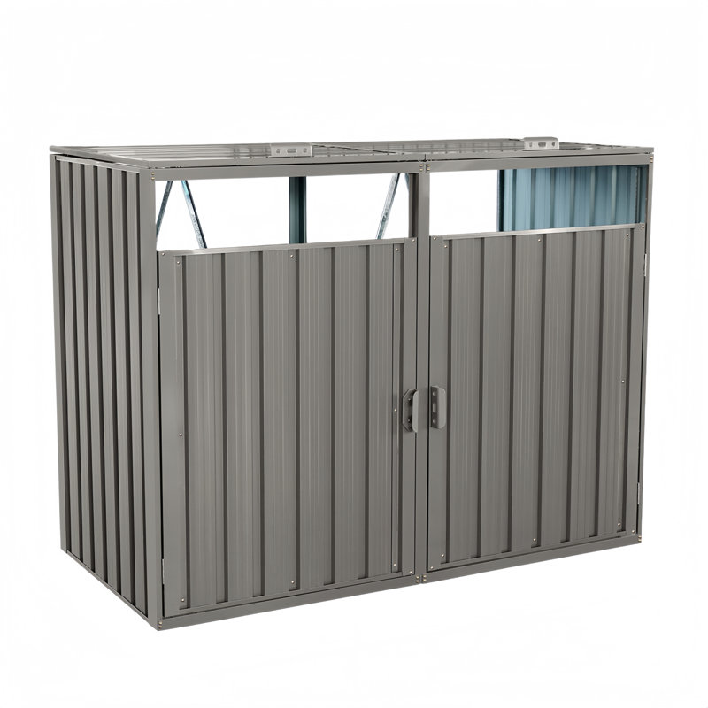 5 Ft X 3 Ftgarbage Bin Shed Stores 2 Trash Cans Metal Outdoor Bin Shed For Garbage Storage,Stainless Galvanized Steel, Bin Shed For Garden Yard Lawn