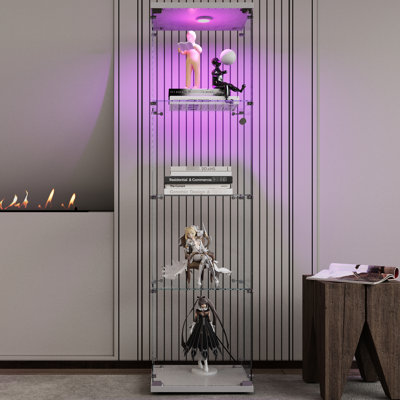 Armoire à DEL en verre - 4 tablettes au sol pour chambre à coucher, salon, blanc, 64,7 po x 16,7 po x 14,3 po