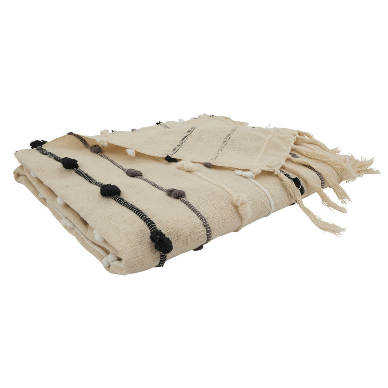 50"x60" Beige Cotton Knotted Design Throw Blanket