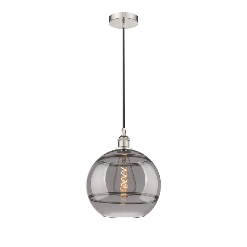 Luminaire suspendu 1 lumière Edison Bienes-616-G556, H 13,38 po x l 12 po x P 12 po, Gris fumée clair, Nickel poli