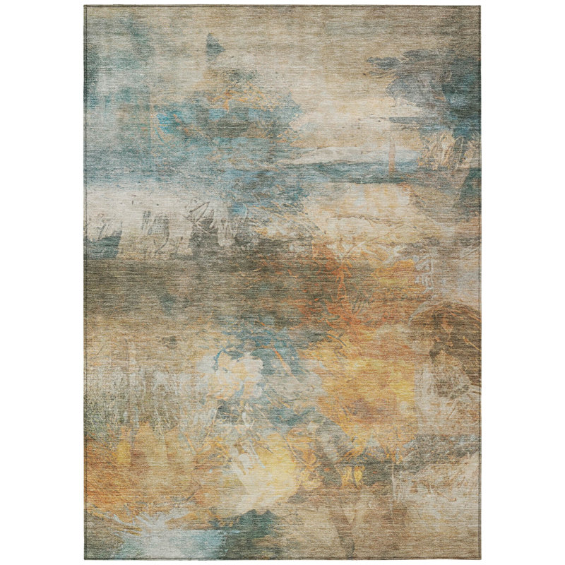 Machine Washable Indoor/Outdoor Chantille ACN2881 Abstract Rug, Teal, 9' x 12'