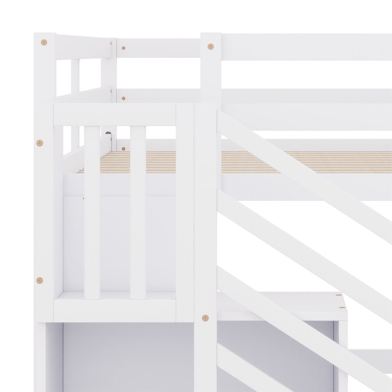 Lit mezzanine avec escalier de rangement et fenêtre, Blanc
