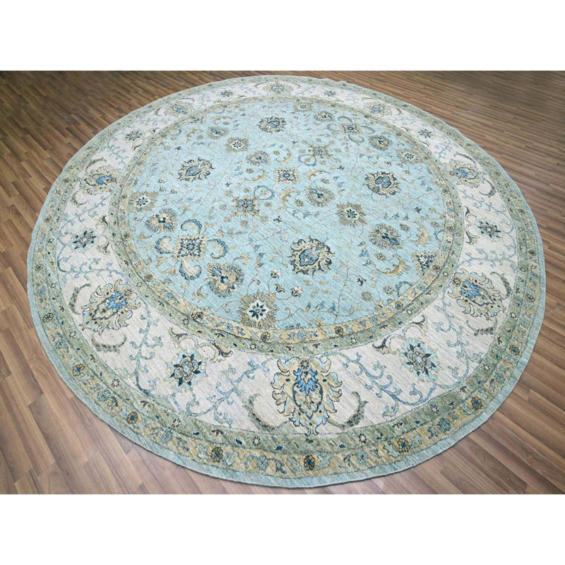 11'10"x11'10" Blue Shah Abbas Vines Design Hand Knotted Wool Round Rug 0CE3BB3247D041DB97C1BC20CF071537