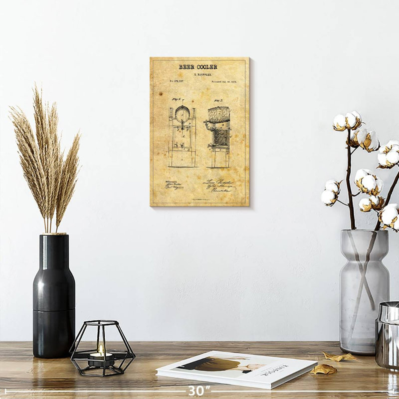 «Beer Cooler», brevet sur toile, H 12 po x l 8 po x P 1 po