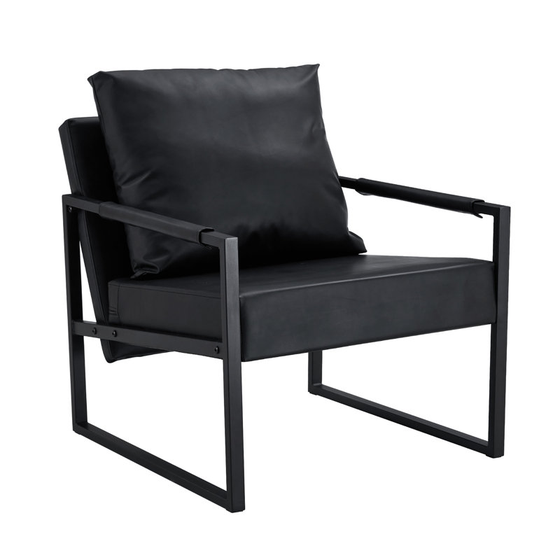 Cuir PU noir avec structure en métal - Nuance de design moderne minimaliste, configuration de soutien du dos ergonomique, 27 po x 29,7 po x 29,6 po, revêtement, conception de structure, convient à divers styles de décoration et