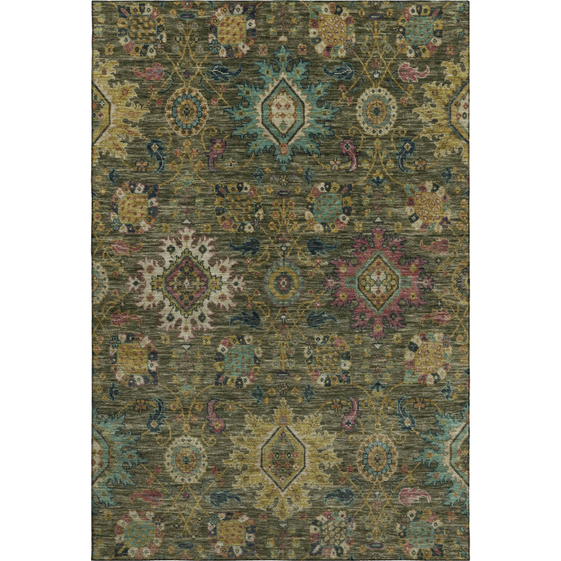 Premium Machine Washable Mayfield AMF2151 medallions Rug, Rectangle 10' x 14', Olive