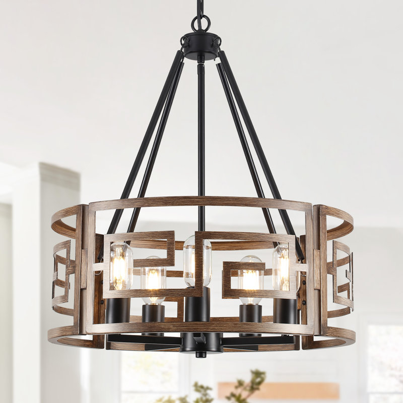 Liahona 5 - Light 19.69" Industrial Geometric Drum Chandelier Industrial Metal Hanging Light Fixture For Dining Room Living Room Kitchen Island Bedroom