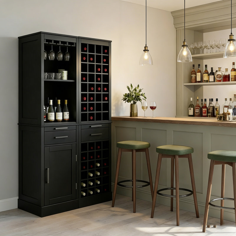 Free Combination Wine Bar Cabinet Set ,Multi-Storage Cabinet, Black