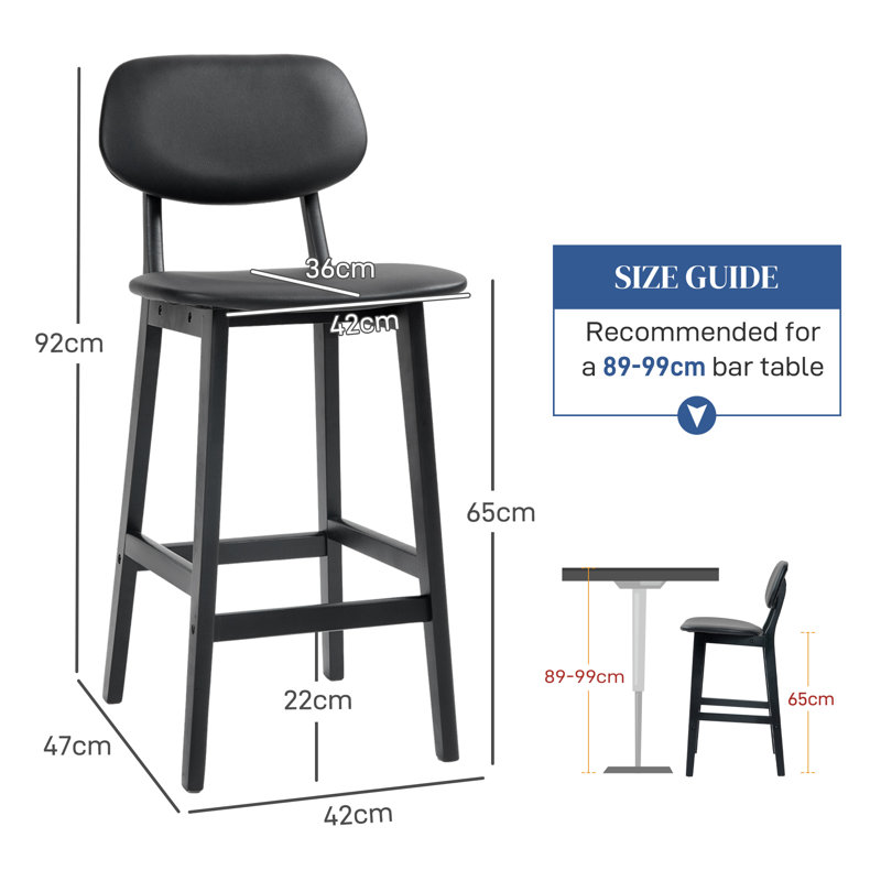 Valenza Upholstered 65cm Counter Stool with Solid Wood Frame, Black