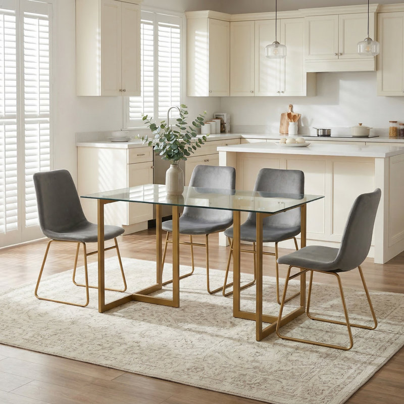 Tariebi 4 - Person Glass Top Double Pedestal Dining Set, Gray/Gold