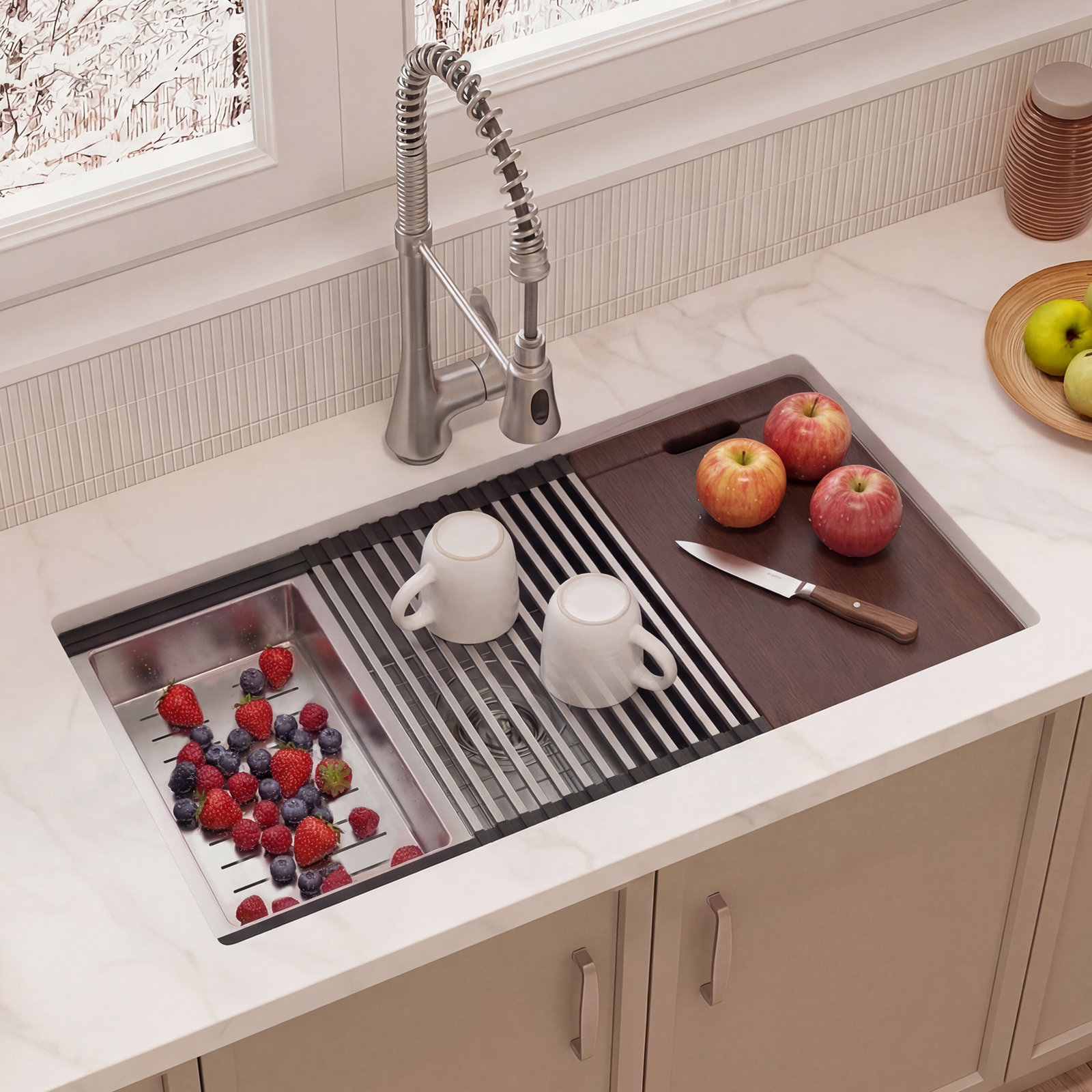 32" L Undermount Workstation Single Bowl Stainless Steel Kitchen Sink