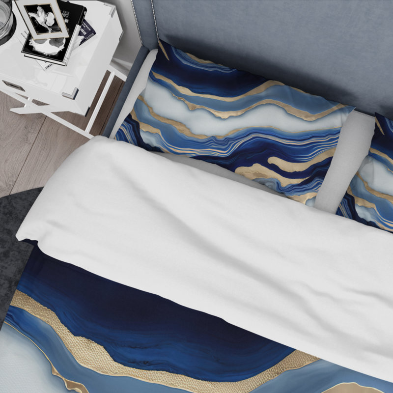 Vibrant Blue and Gold Flow Art III - Ensemble de housse de couette transitionnel - Microfibre de polyester