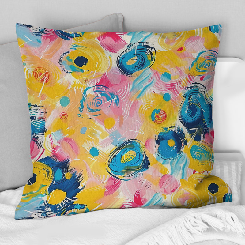 Coussin lombaire abstrait rose et bleu, Carrée, H 18 po x l 18 po