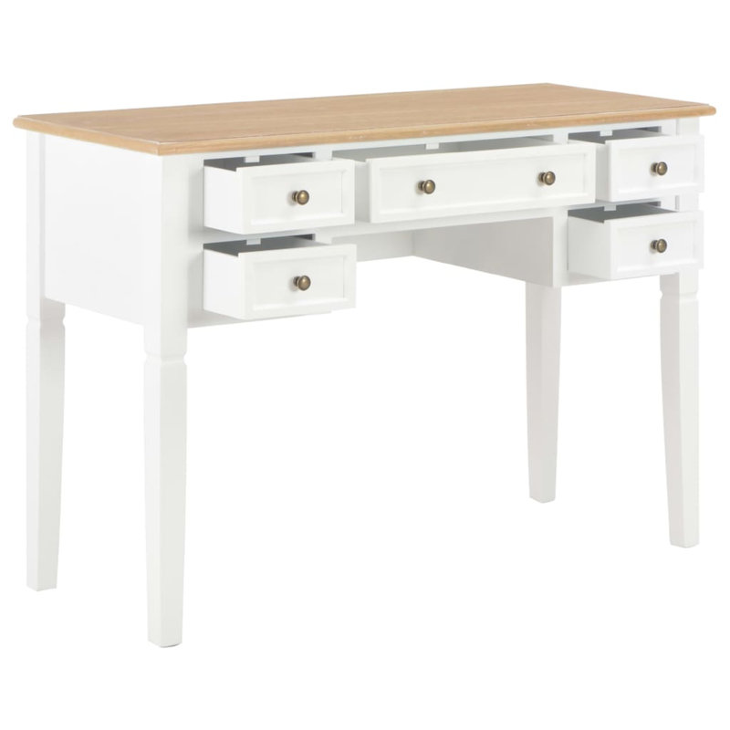 Bureau d'écriture Ryann, 5 tiroirs, bois de pin blanc et brun, 43 pouces, Blanc