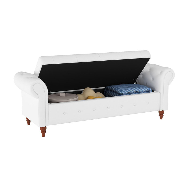 63" Bed Bench Cream White Fabric, Cream White