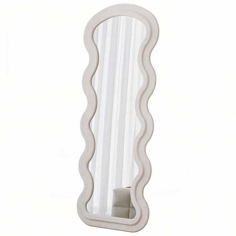 Flannel Full Length Wave black Floor Mirror with Stand for Bedroom living room Hanging or Against The Wall, White