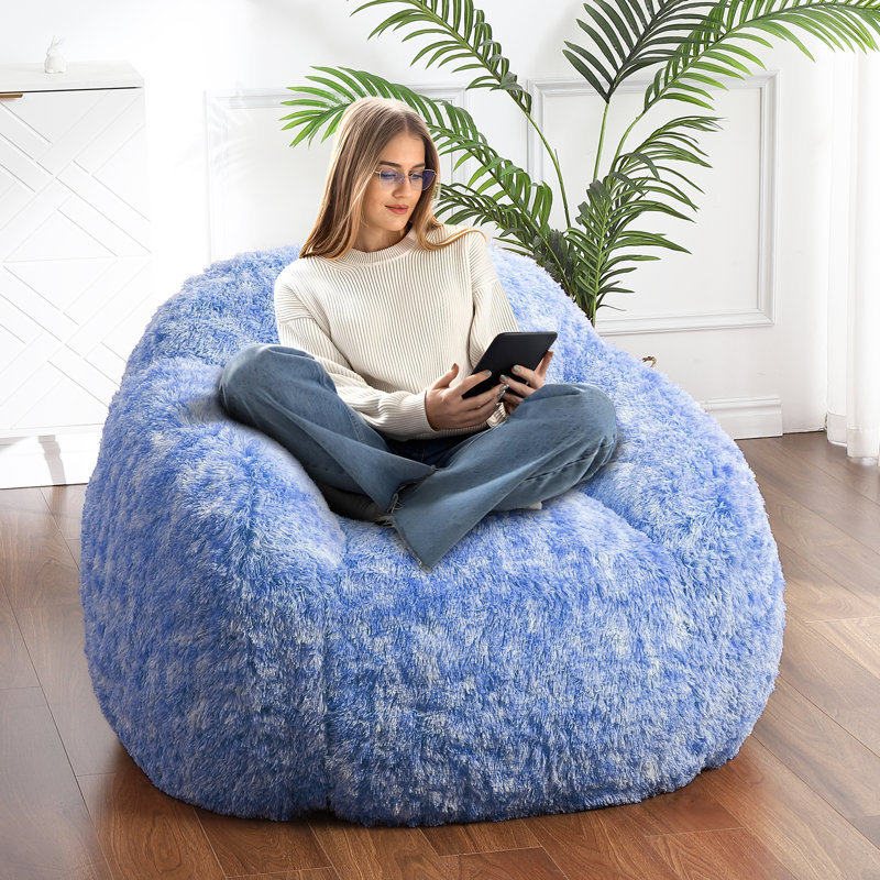 soft faux fur beanbag chair – Foam-padded lounge sofa – With armrests and washable cover – Ideal for bedroom, living room, reading, gaming , 94×96×65cm