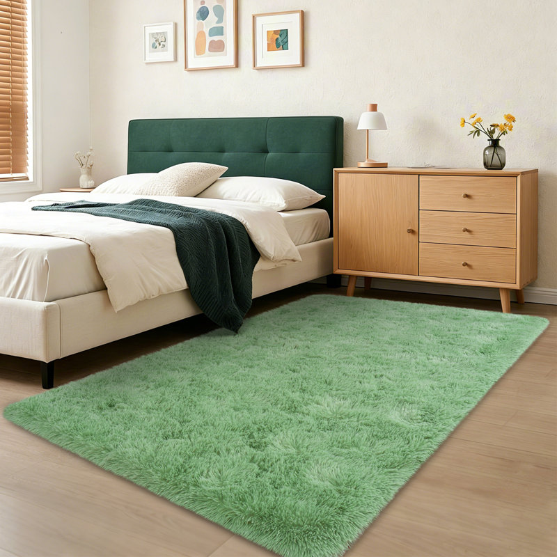 Mint Green Fluffy Rugs for Living Room 4x6 ft, Soft Non-Slip Shag Plush Bedroom Carpet, Large Area Rug for Nursery Kids Dorm Home Decor