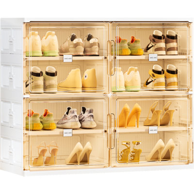  Armoire de rangement à chaussures pliable à 4 colonnes à 4 niveaux avec portes magnétiques pour hall d'entrée blanc