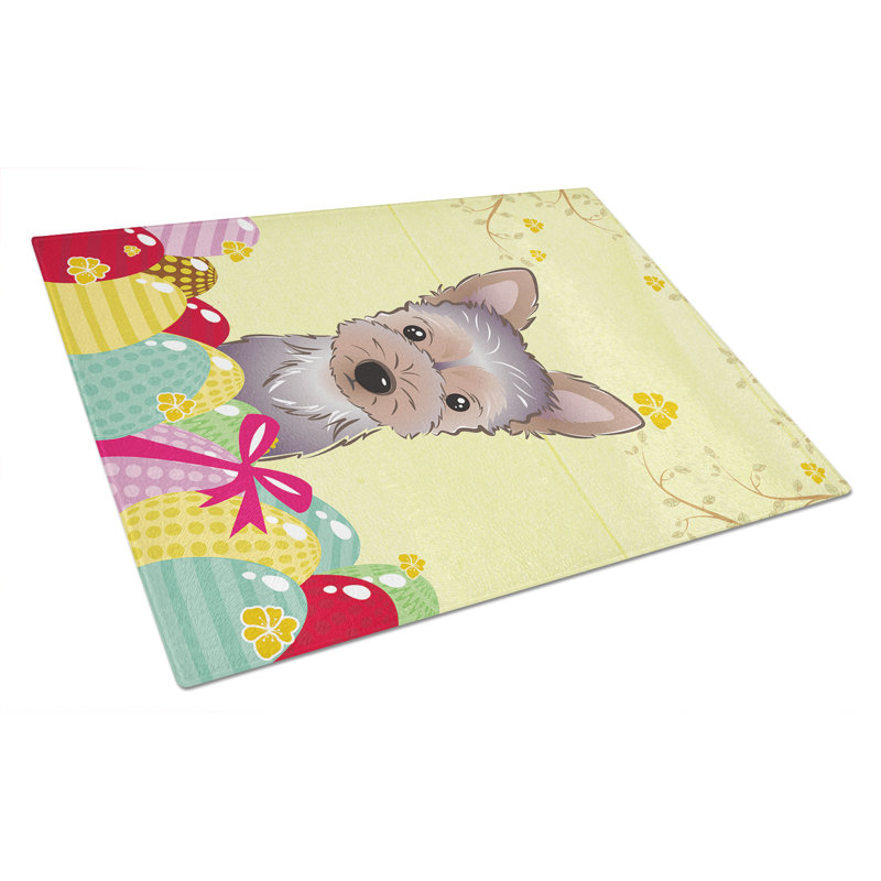 Planche à découper en verre trempé à caroline de pâques, Chiot Yorkie