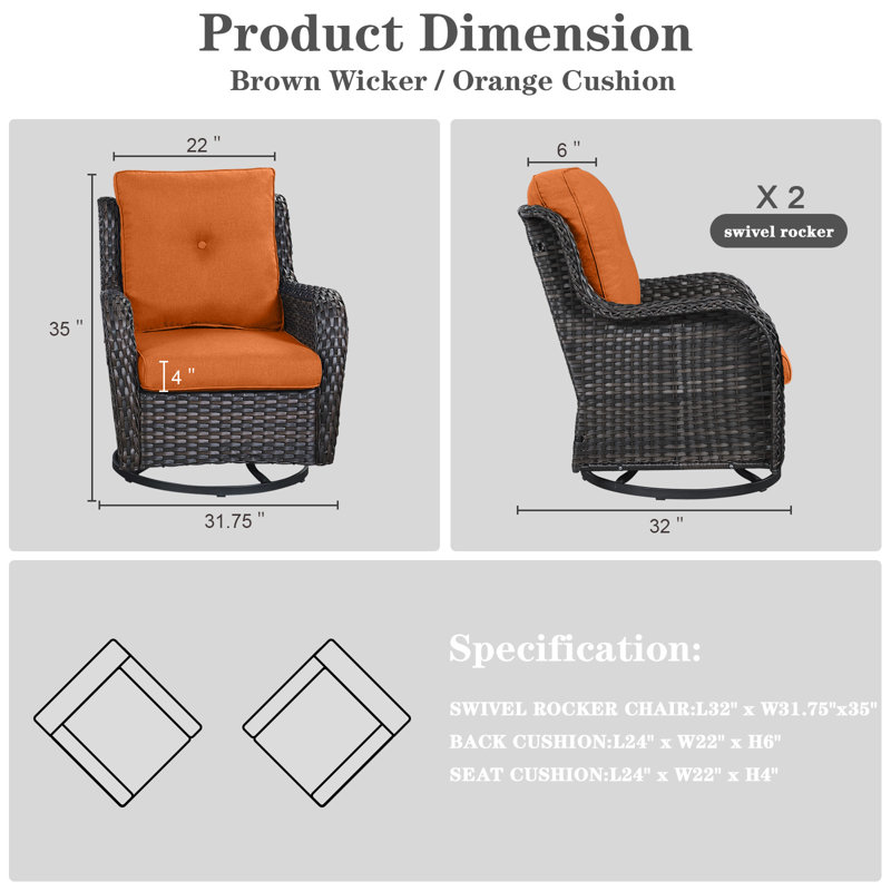 Fauteuils d'appoint en rotin avec coussins Bonia, Brun, Orange