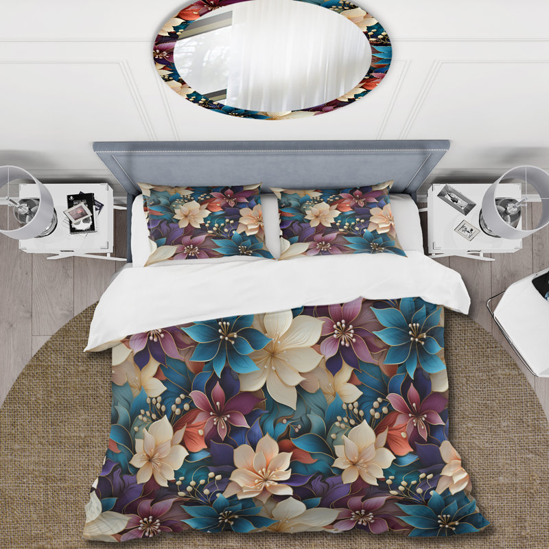 Ensemble de housse de couette Moroccan Oasis Ii Botanical Pattern II, Housse de couette pour grand lit et 2 taies décor