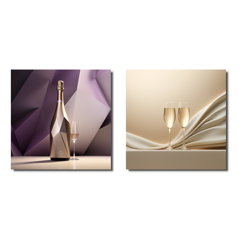 Cubes, raisin, champagne, géométrie, champagne, ensemble de collages carrés, Toile tendue, H 16 po x l 33 po