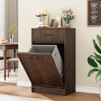 Armoire à ordures dissimulée avec tiroir, armoire à poubelle en bois autoportante de 10 gallons, armoire à poubelle à l'épreuve des chiens