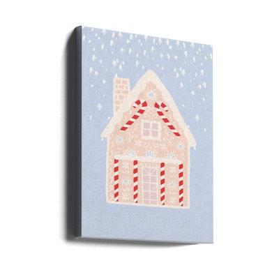 "Blue Gingerbread House" Wrapped Canvas Wall Art