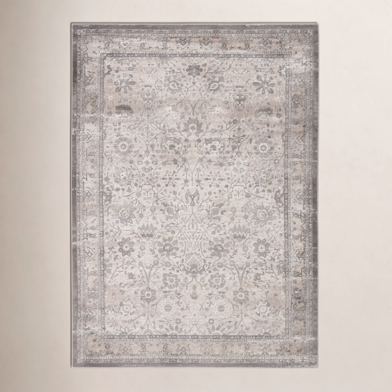 Lynnette Gray Beige Oriental Rug, Rectangle 6'7" x 9'6"