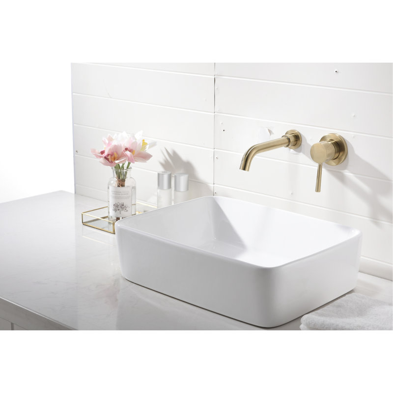 Wall Mounted Bathroom Sink Faucet - Brushed Gold, Pop-Up Drain, Single Lever For Precise Water Management, Splash Aerator, Brass Build Nickel With Handle Effective Design, Stainless