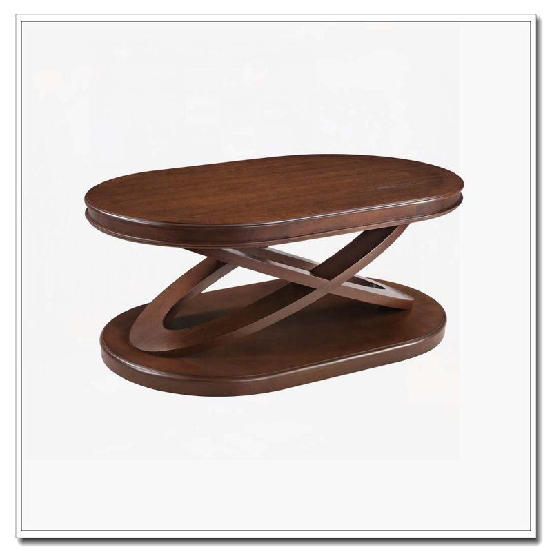 Table basse ovale en bois avec rangement ouvert, Noyer